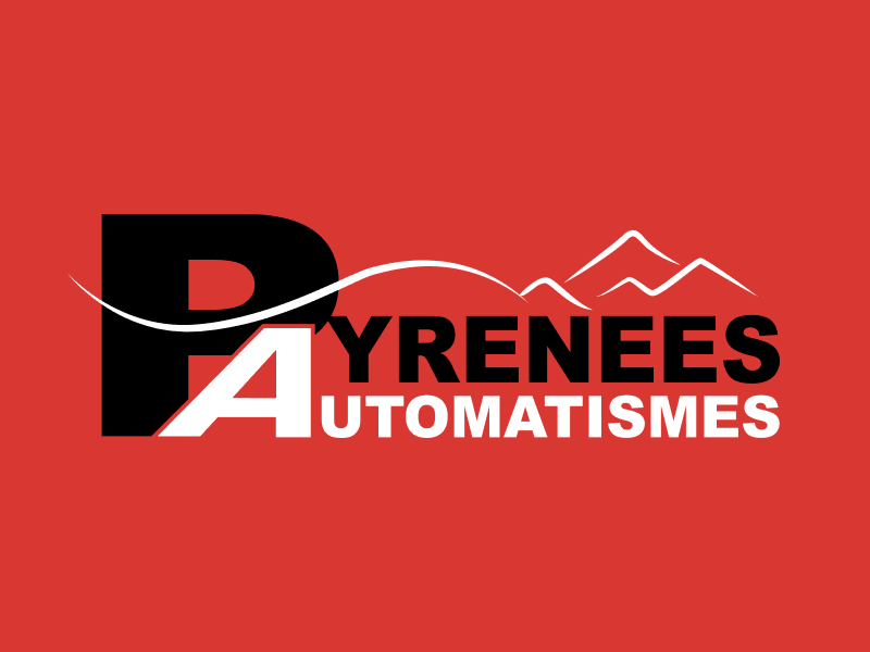Logo Pyrénées Automatismes sur fond rouge